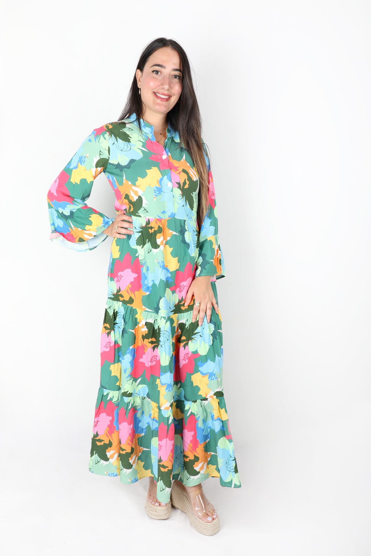 Robe Fleurie Verte Longue