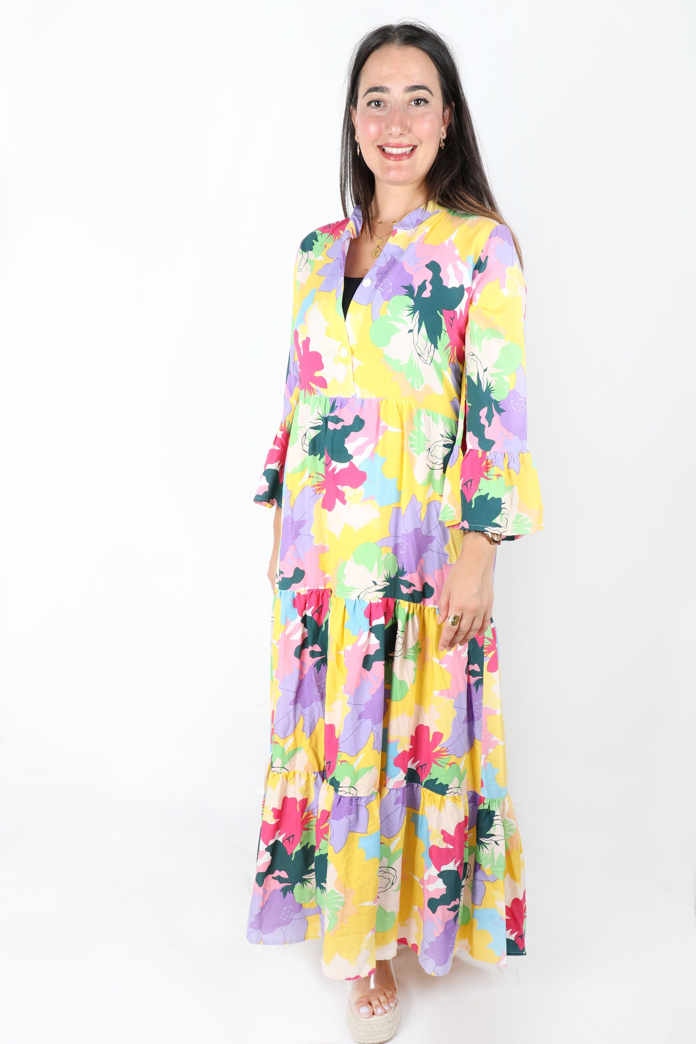 Robe Fleurie Jaune Longue