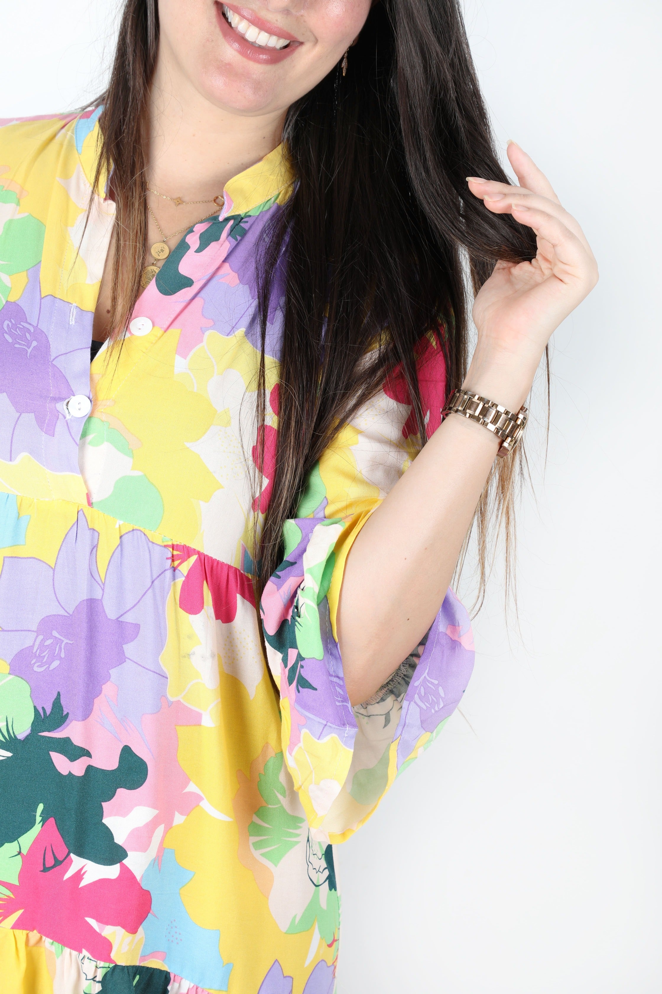 Robe Fleurie Jaune Longue