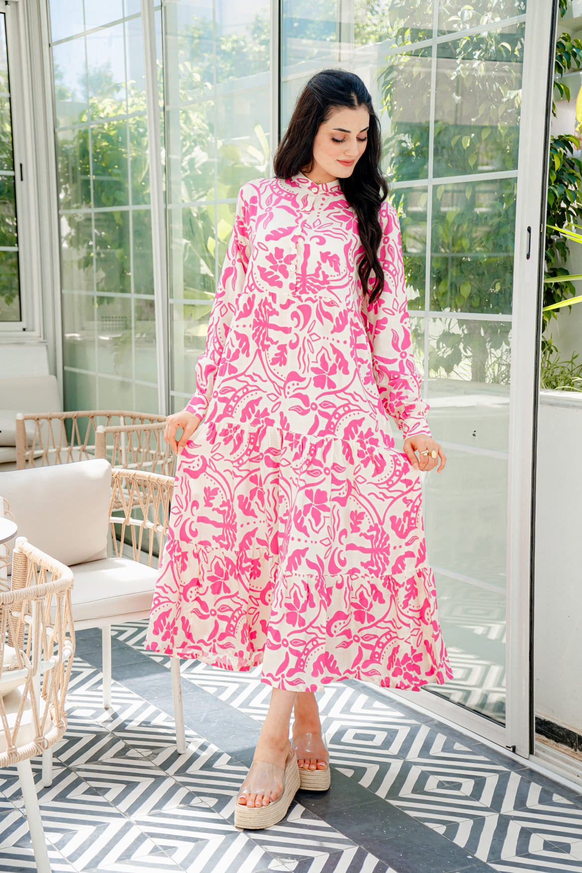 Robe Volants Rose