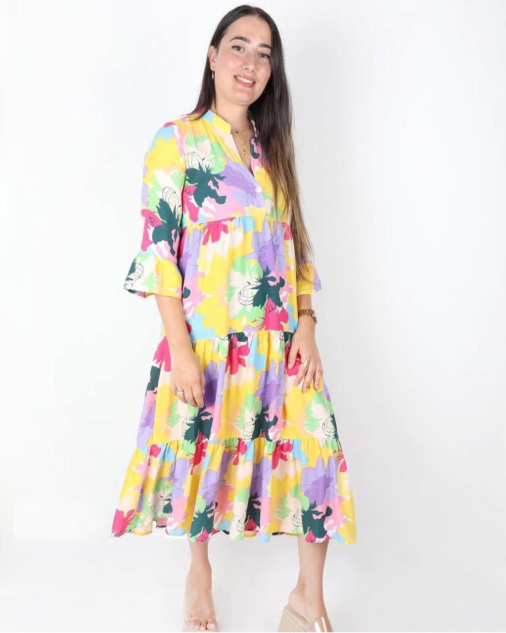 Robe Fleurie Jaune Courte