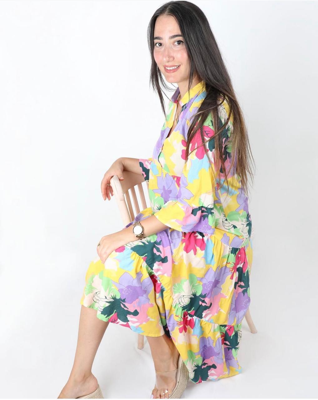 Robe Fleurie Jaune Courte