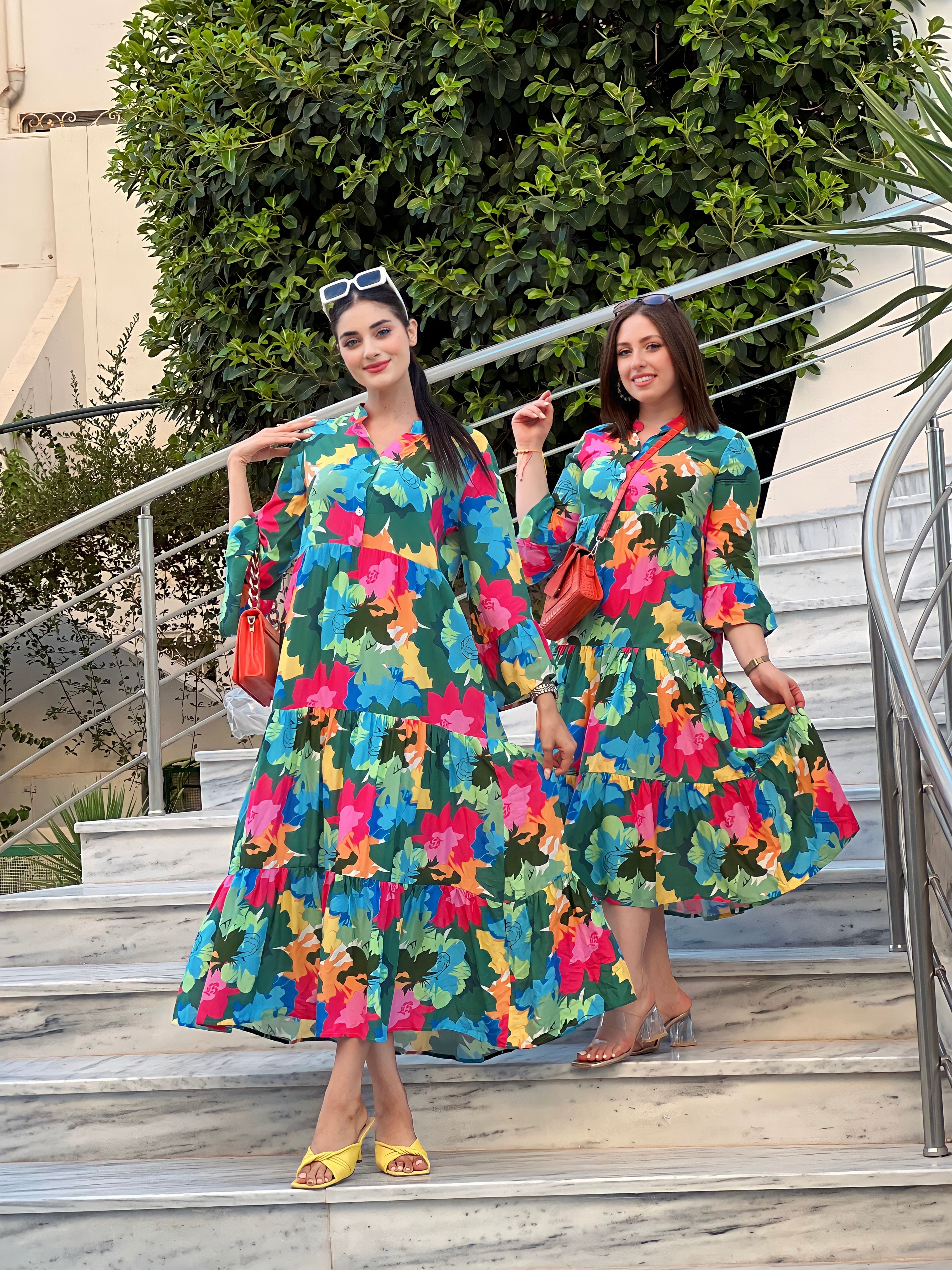 Robe Fleurie Verte Courte