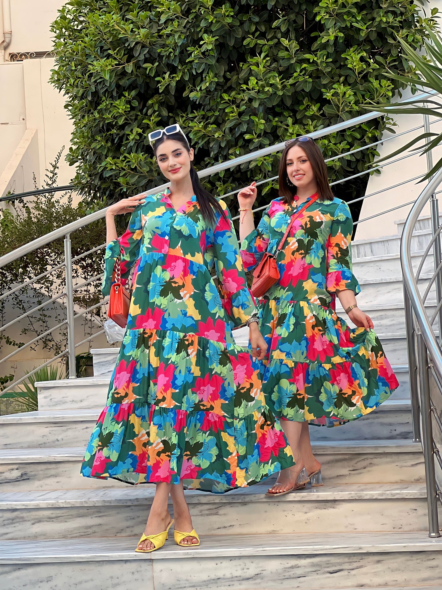 Robe Fleurie Verte Longue